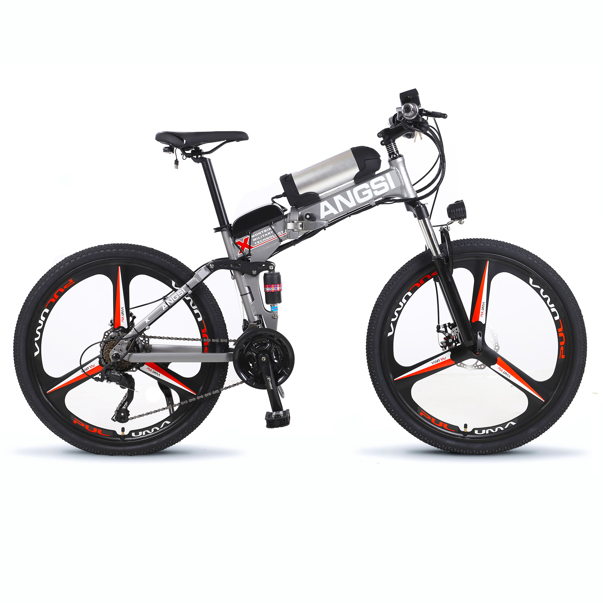 Folding Electric Mountain Bike 26 Inch Aluminum Alloy Frame Full Suspension Lithium Rear Hub Motor Rear Carrier Disc Brake 