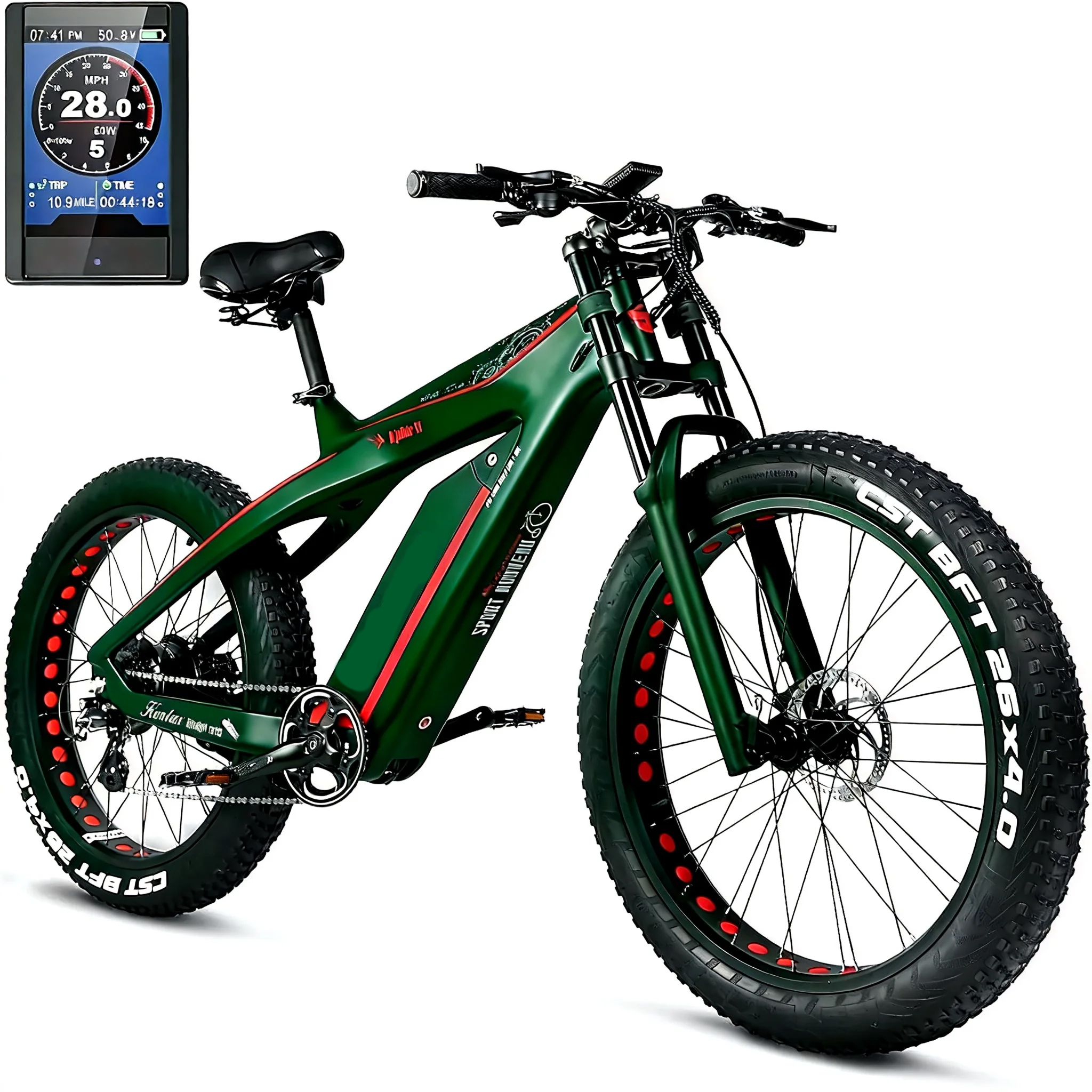 26*4 Tire Carbon Fiber Frame 8-speed Brushless Motor 48V 15AH Lithium Battery Electric Mountain Sports Bicycle Dual Disc Brake